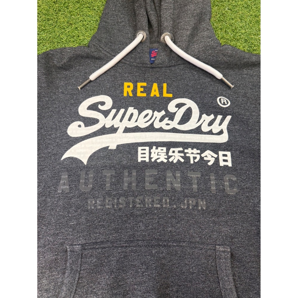 SuperDry Mens Vintage Logo Hoodie Charcoal Grey Marl Graphic Sweatshirt Large - Picture 2 of 5